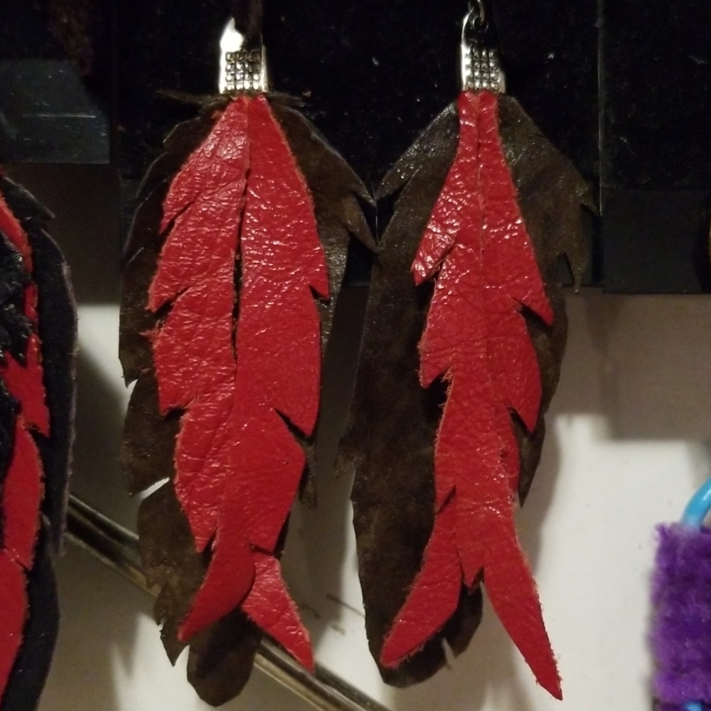 Leather Feather Earrings